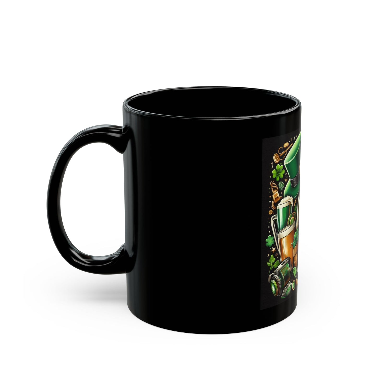 St. Patrick's Day Black Mug - Lucky Shamrocks Design (11oz, 15oz)