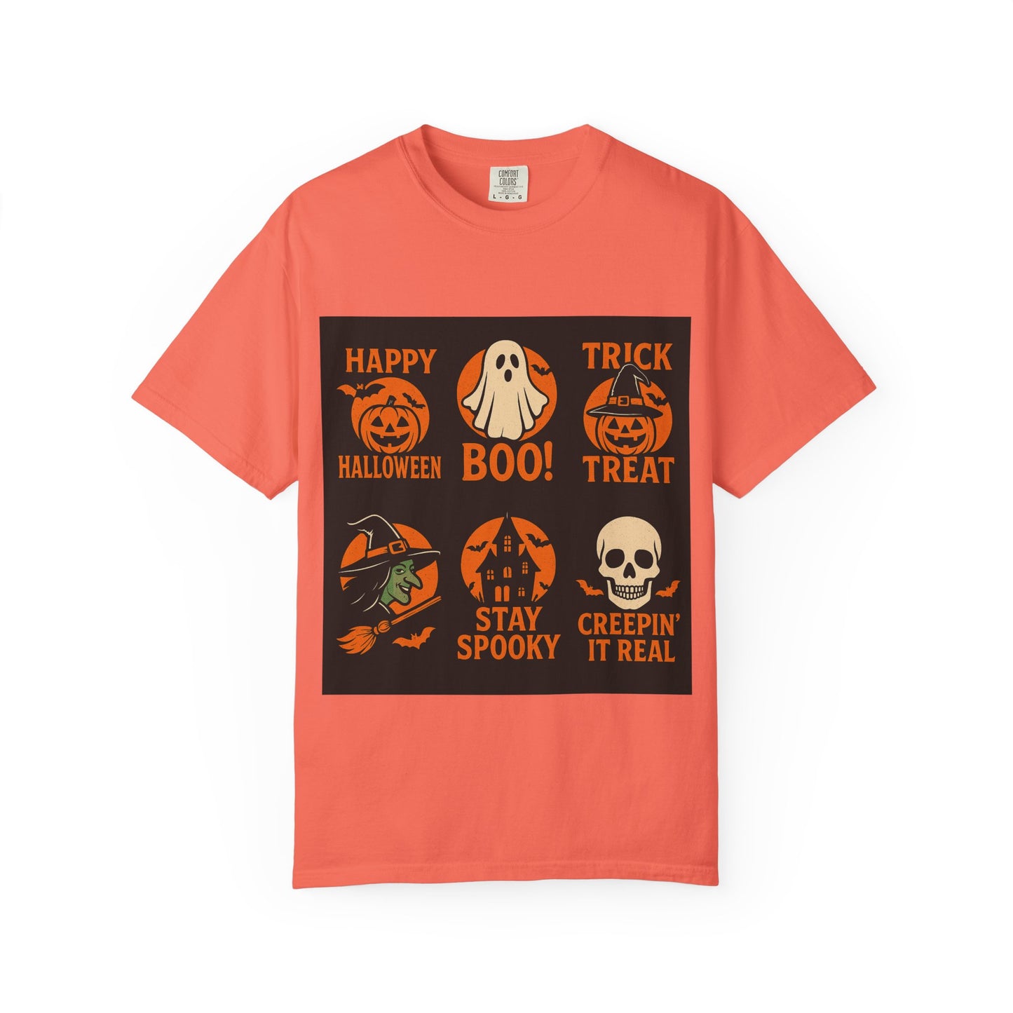 Unisex spooky Halloween graphic tees featuring bold fall-themed prints, perfect for seasonal wear, costume parties, or gifting during autumn celebrations.