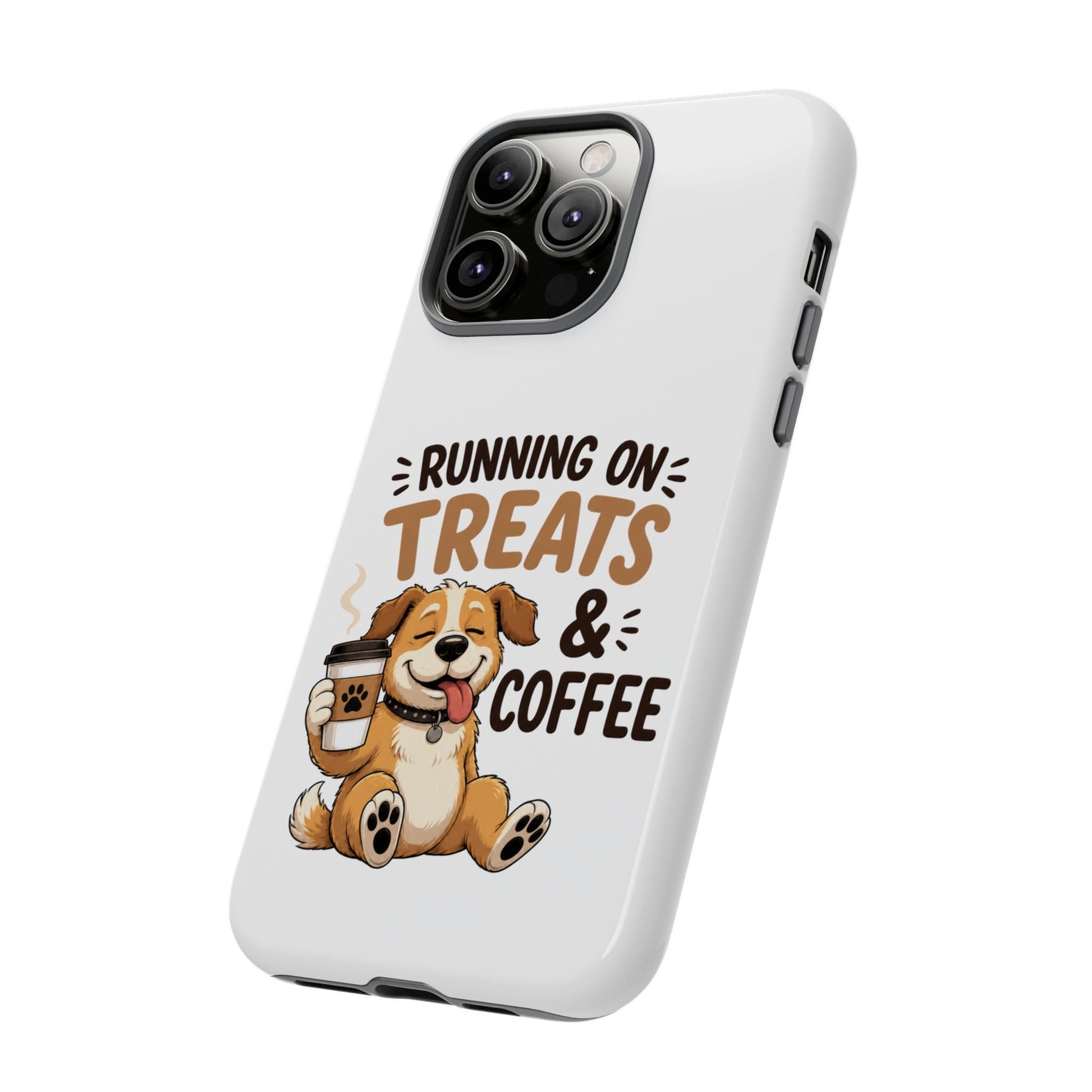 Running on Treats & Coffee Phone Case | Cute Dog Design for iPhone & Samsung