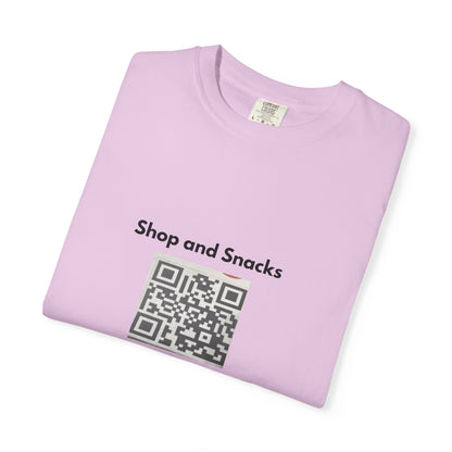 QR Code Promo T-Shirt — "Shop and Snacks" Scan to Order Tee