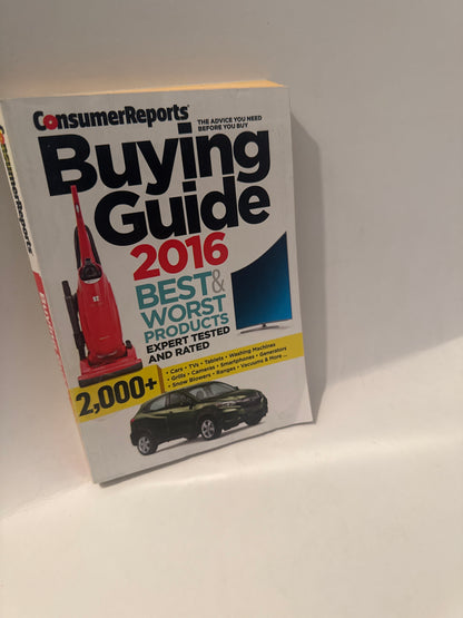 Consumer Reports Buying Guide 2016 cover – expert-rated products including cars, TVs, tablets, appliances, and electronics – trusted review book
