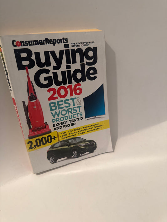 Consumer Reports Buying Guide 2016 cover – expert-rated products including cars, TVs, tablets, appliances, and electronics – trusted review book