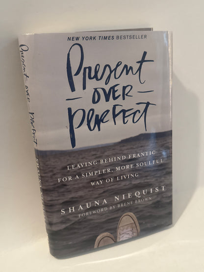 Present Over Perfect book cover – Shauna Niequist – soulful living guide to simplicity, spiritual renewal, and emotional wellness – ocean scene
