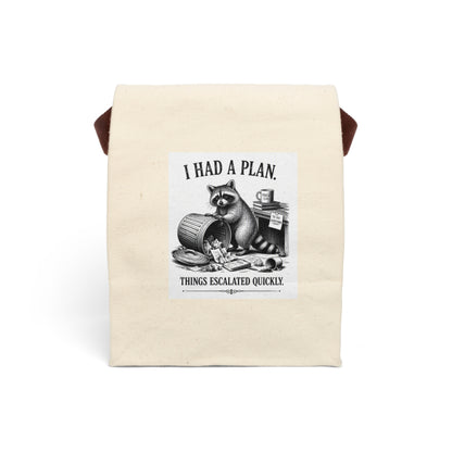 Canvas Lunch Bag — 'I Had a Plan' Raccoon Funny Lunch Tote