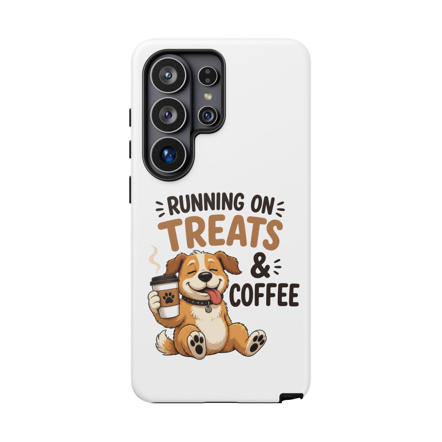 Running on Treats & Coffee Phone Case | Cute Dog Design for iPhone & Samsung