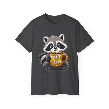 Cute Raccoon 'Coffee Makes Me Happy' Tee