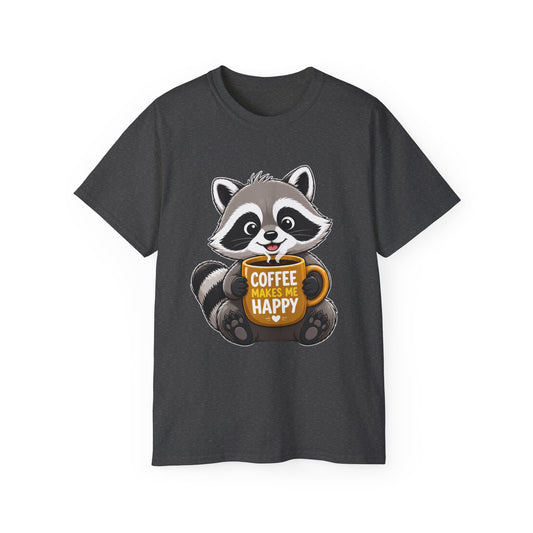 Cute Raccoon 'Coffee Makes Me Happy' Tee