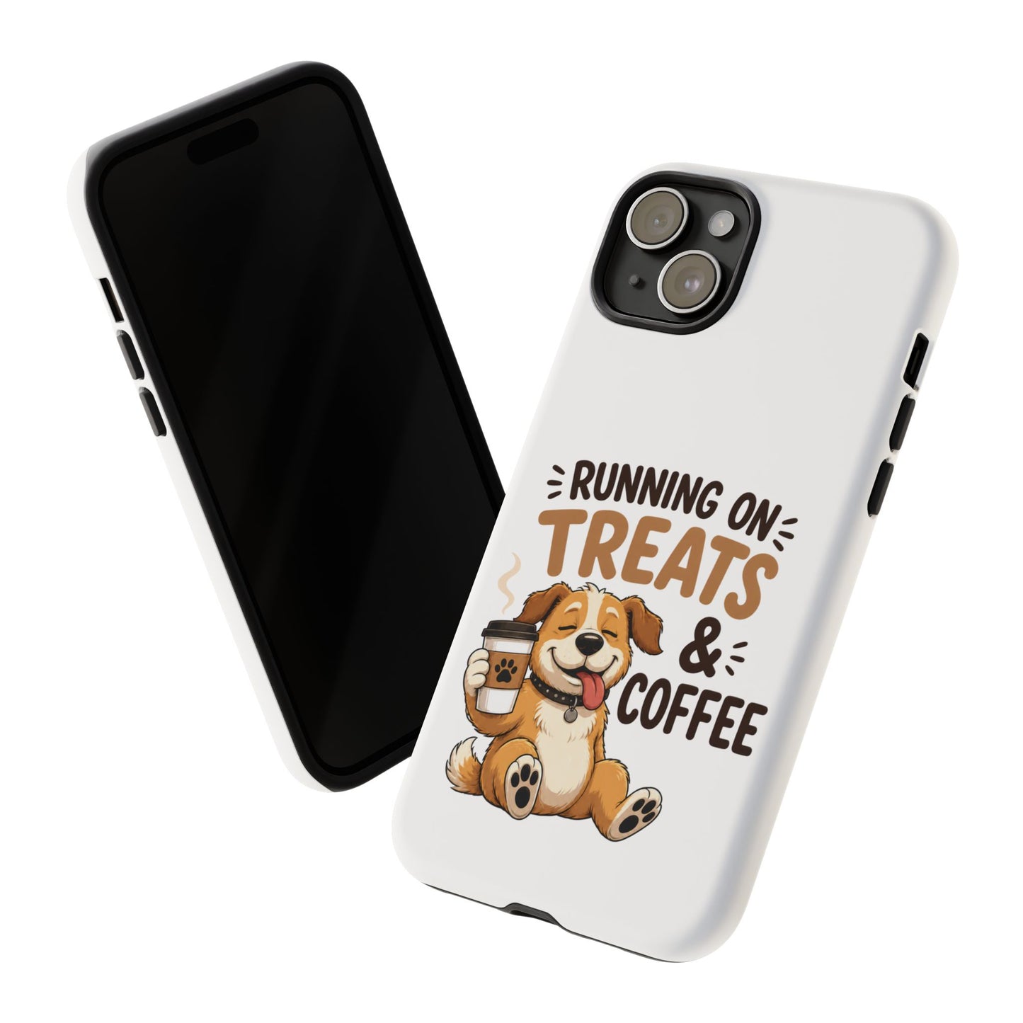 Running on Treats & Coffee Phone Case | Cute Dog Design for iPhone & Samsung