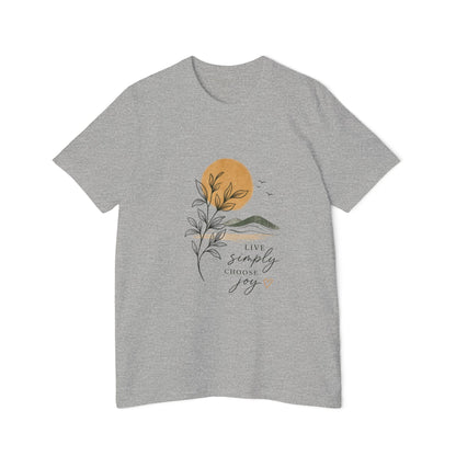 Inspirational Graphic T-Shirt — "Live Simply, Choose Joy" Sun & Botanical Design