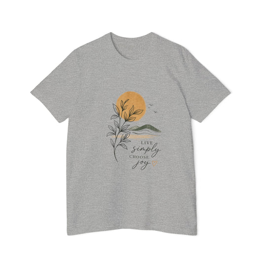 Inspirational Graphic T-Shirt — "Live Simply, Choose Joy" Sun & Botanical Design