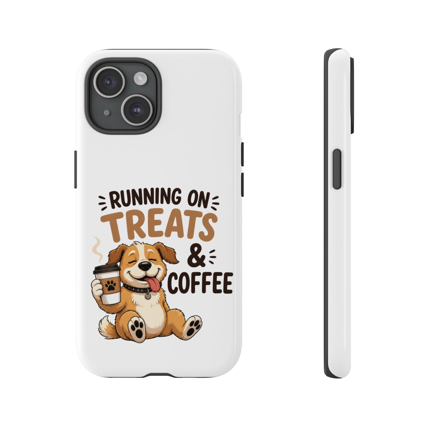 Running on Treats & Coffee Phone Case | Cute Dog Design for iPhone & Samsung