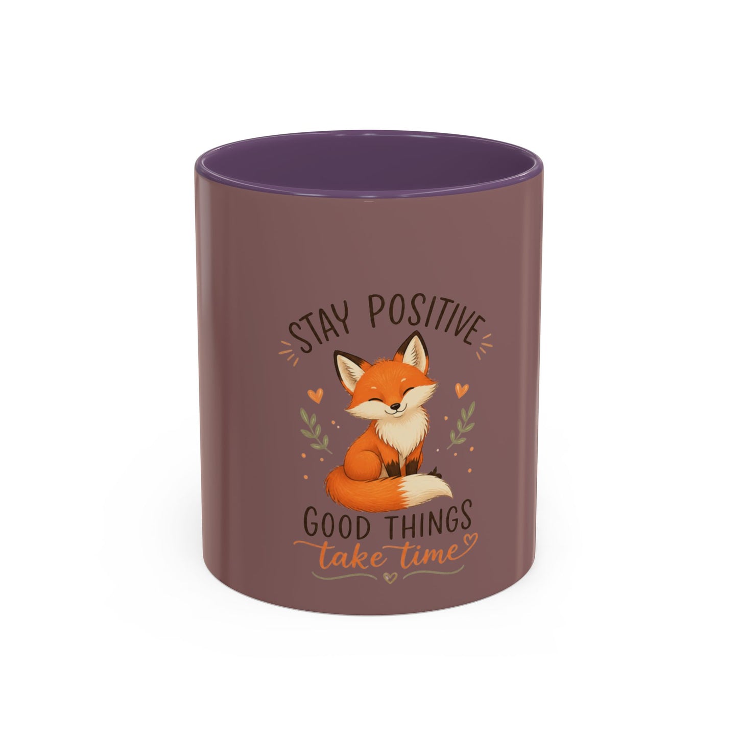 Stay Positive Fox Coffee Mug – 'Good Things Take Time' Inspirational Accent Mug