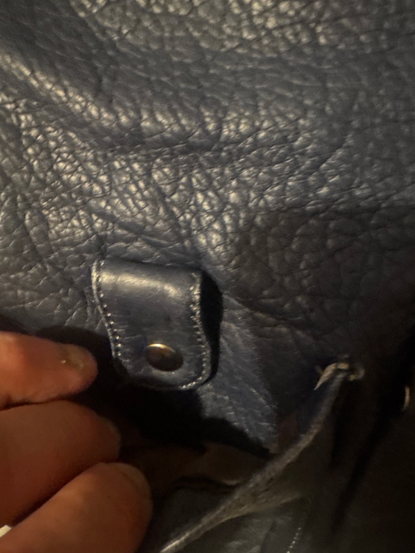 Navy Textured Mini Handbag with Front Zipper Pocket Top Handle