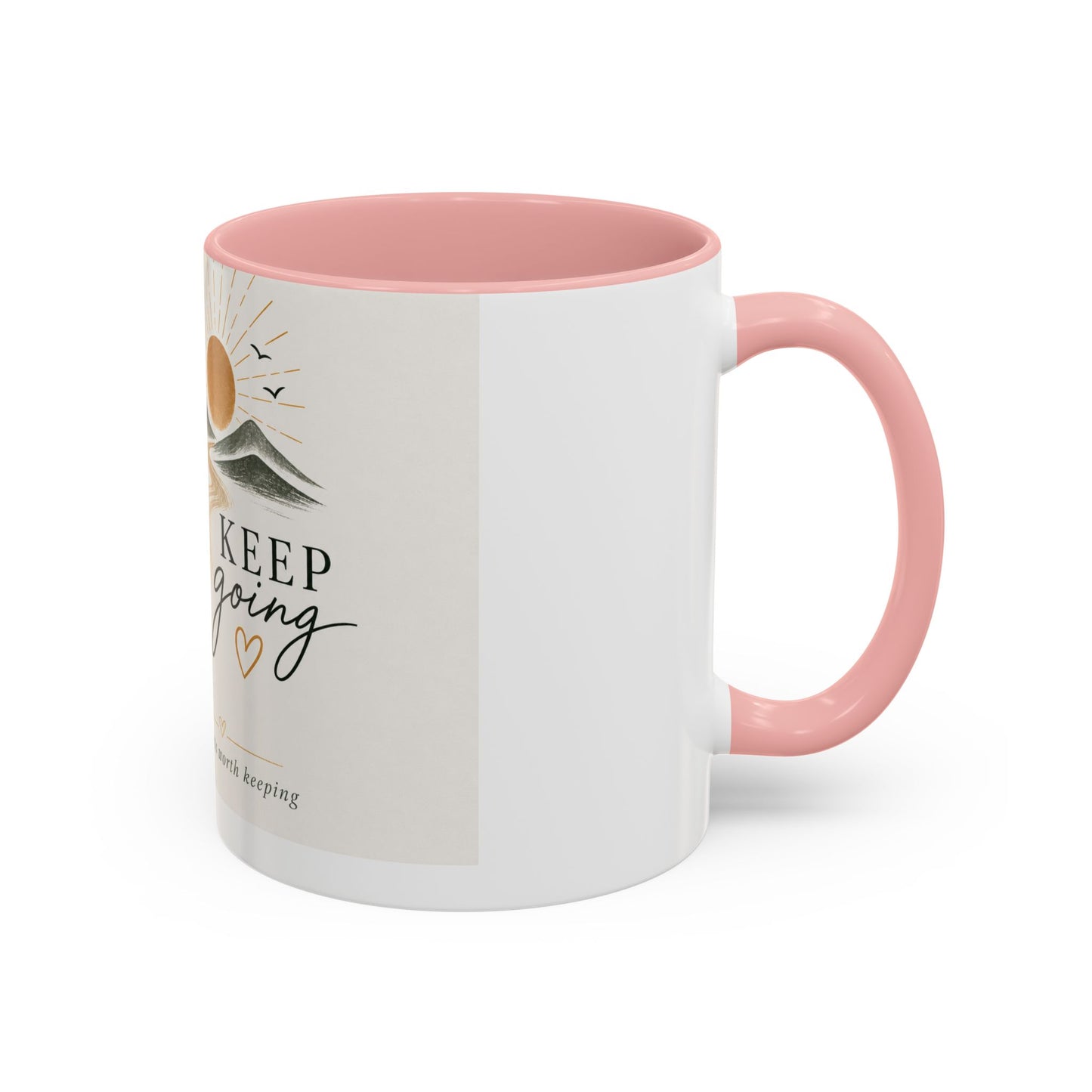 Keep Going Accent Coffee Mug — Inspirational Morning Mug with Sun & Mountains Design (11/15 oz)