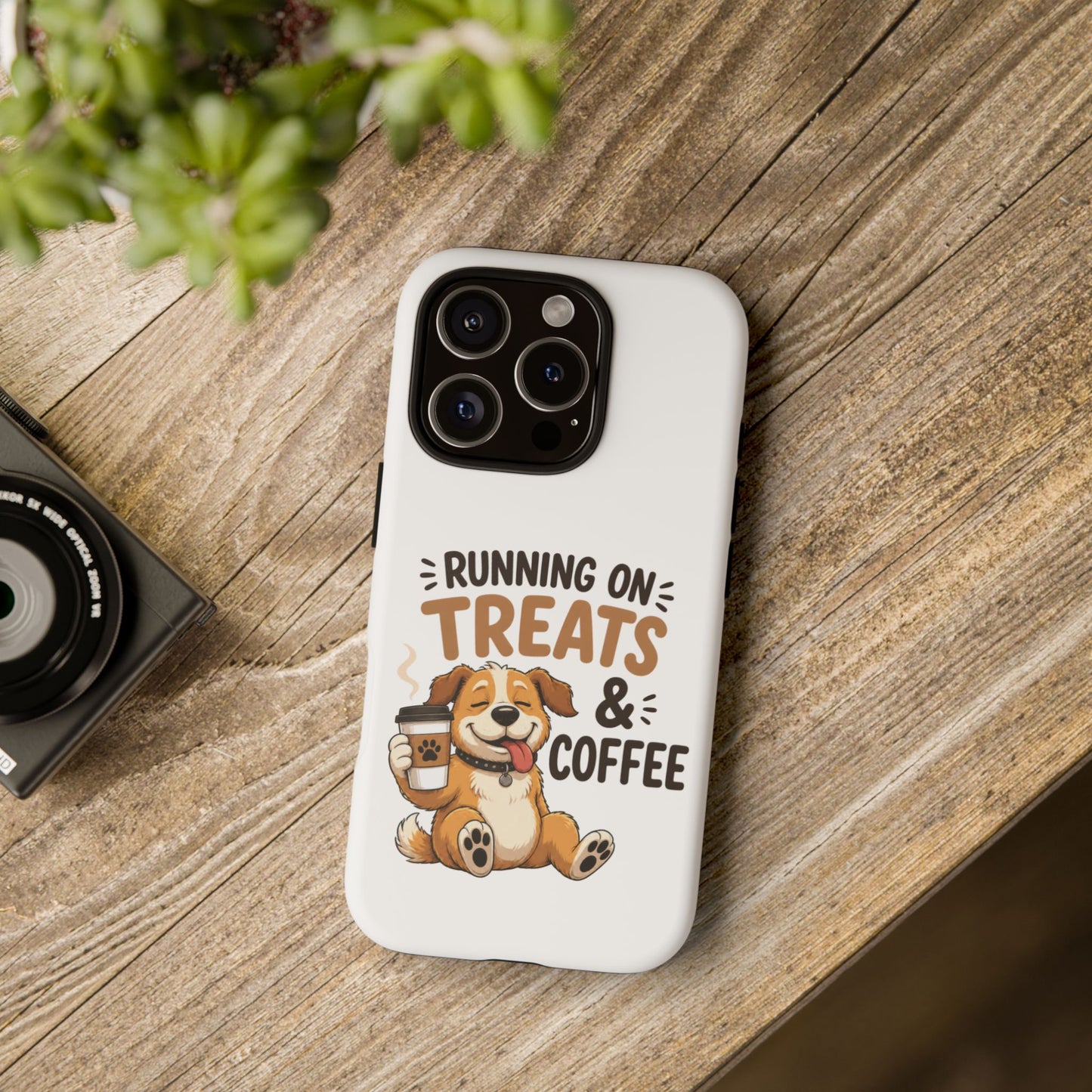 Running on Treats & Coffee Phone Case | Cute Dog Design for iPhone & Samsung