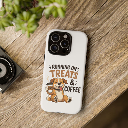 Running on Treats & Coffee Phone Case | Cute Dog Design for iPhone & Samsung
