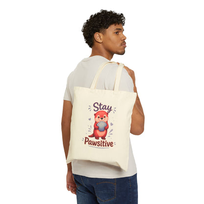 Stay Pawsitive Otter Tote Bag – Cute Animal Canvas Tote