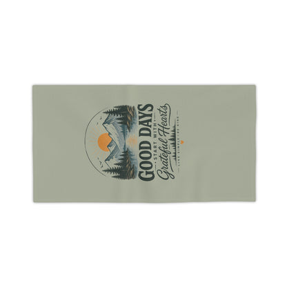 Good Days Grateful Hearts Beach Towel | Mountain Sunrise Print