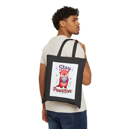 Stay Pawsitive Otter Tote Bag – Cute Animal Canvas Tote