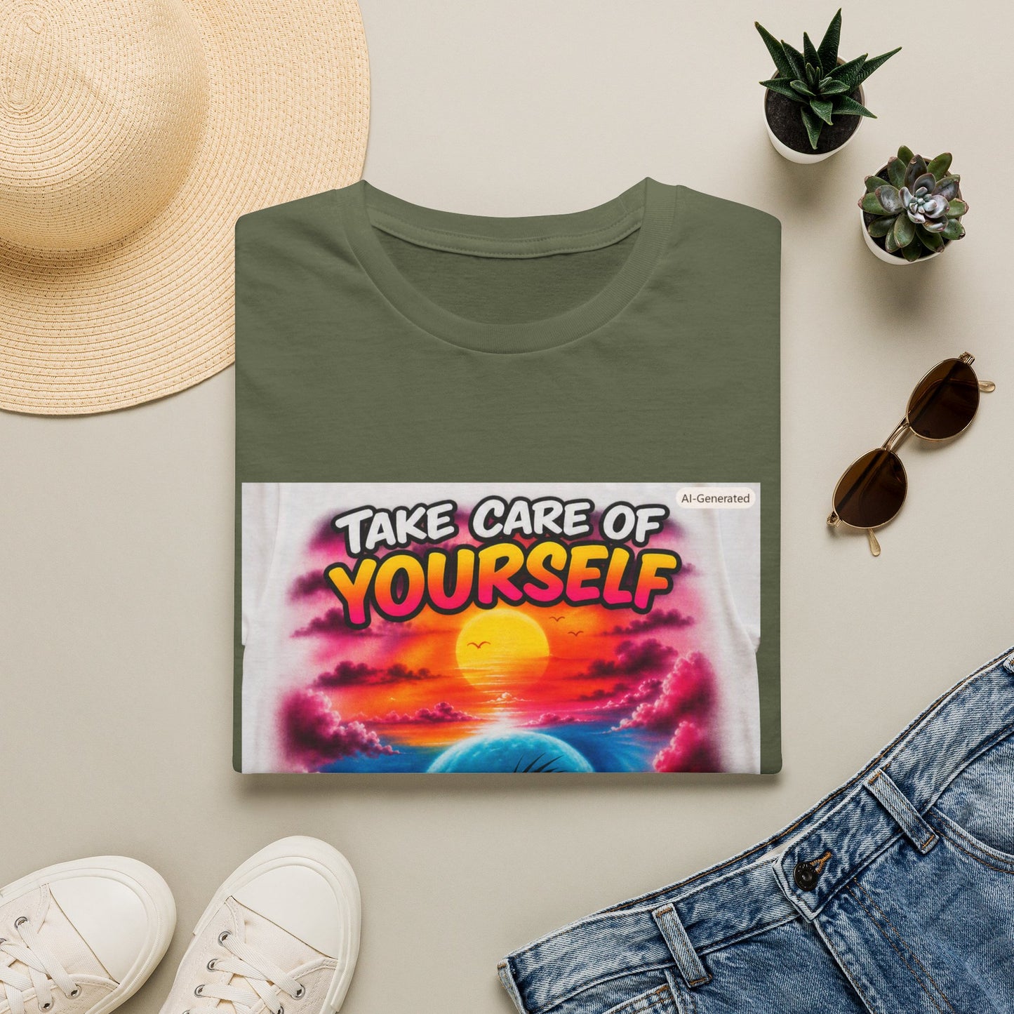 Take Care of Yourself T-Shirt — Self-Care Sunset Graphic Tee
