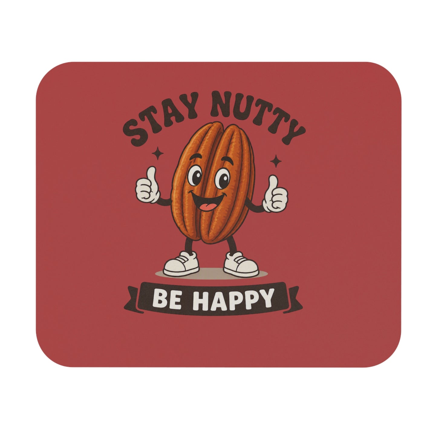 Stay Nutty Be Happy Mouse Pad — Funny Retro Pecan Desk Mat for Office & Gifts