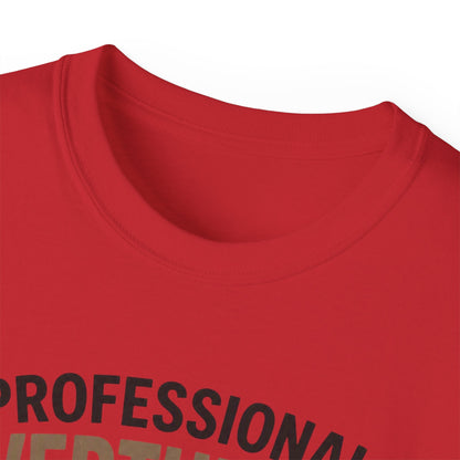 Professional Overthinker T-Shirt – Funny Cat Overworking Graphic Tee