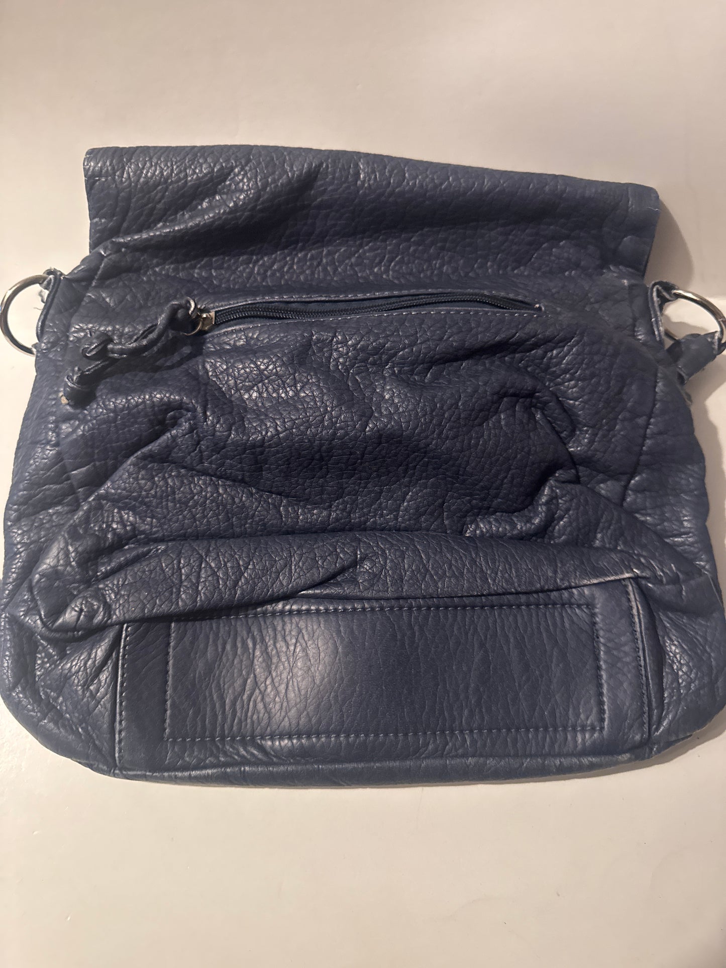 Navy Textured Mini Handbag with Front Zipper Pocket Top Handle