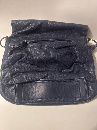 Navy Textured Mini Handbag with Front Zipper Pocket Top Handle