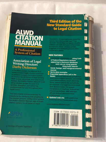 ALWD Citation Manual 3rd Edition Darby Dickerson Legal Writing Law Reference