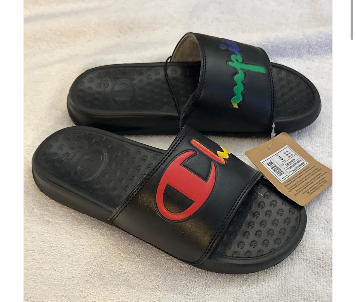 Champion Logo Slides Black Sport Sandals Men's Size 5