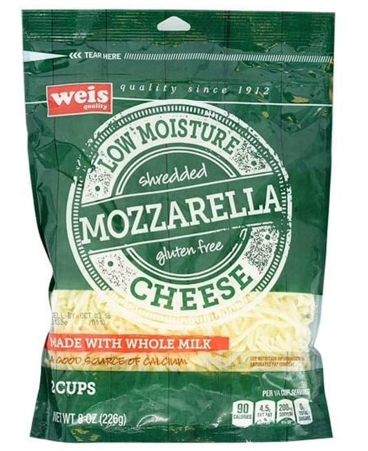 Weis Quality, Whole Milk Shredded Mozzarella Cheese, 8 Ounce