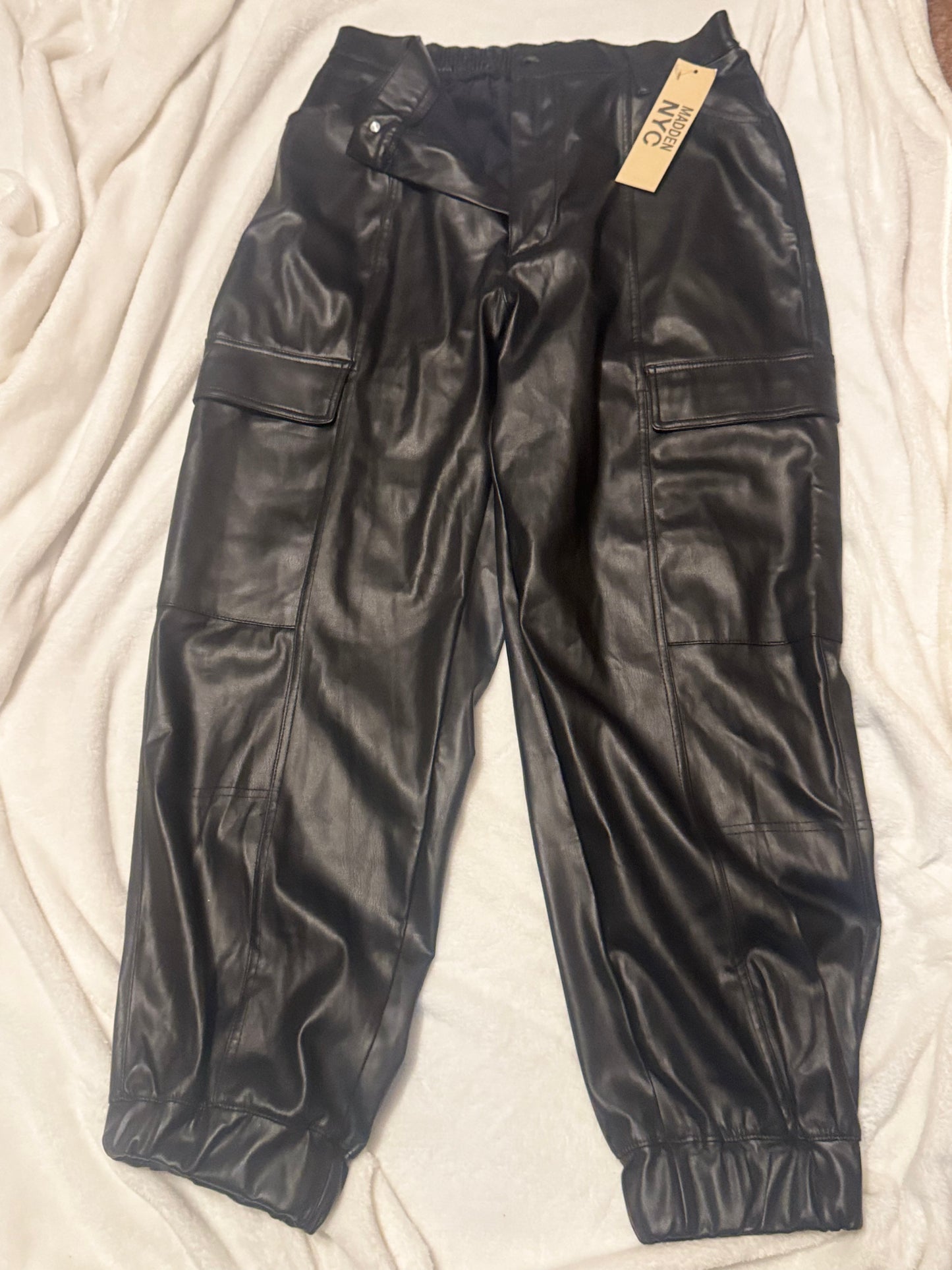 Madden NYC Faux Leather Mid‑Rise Joggers XL Black Beauty
