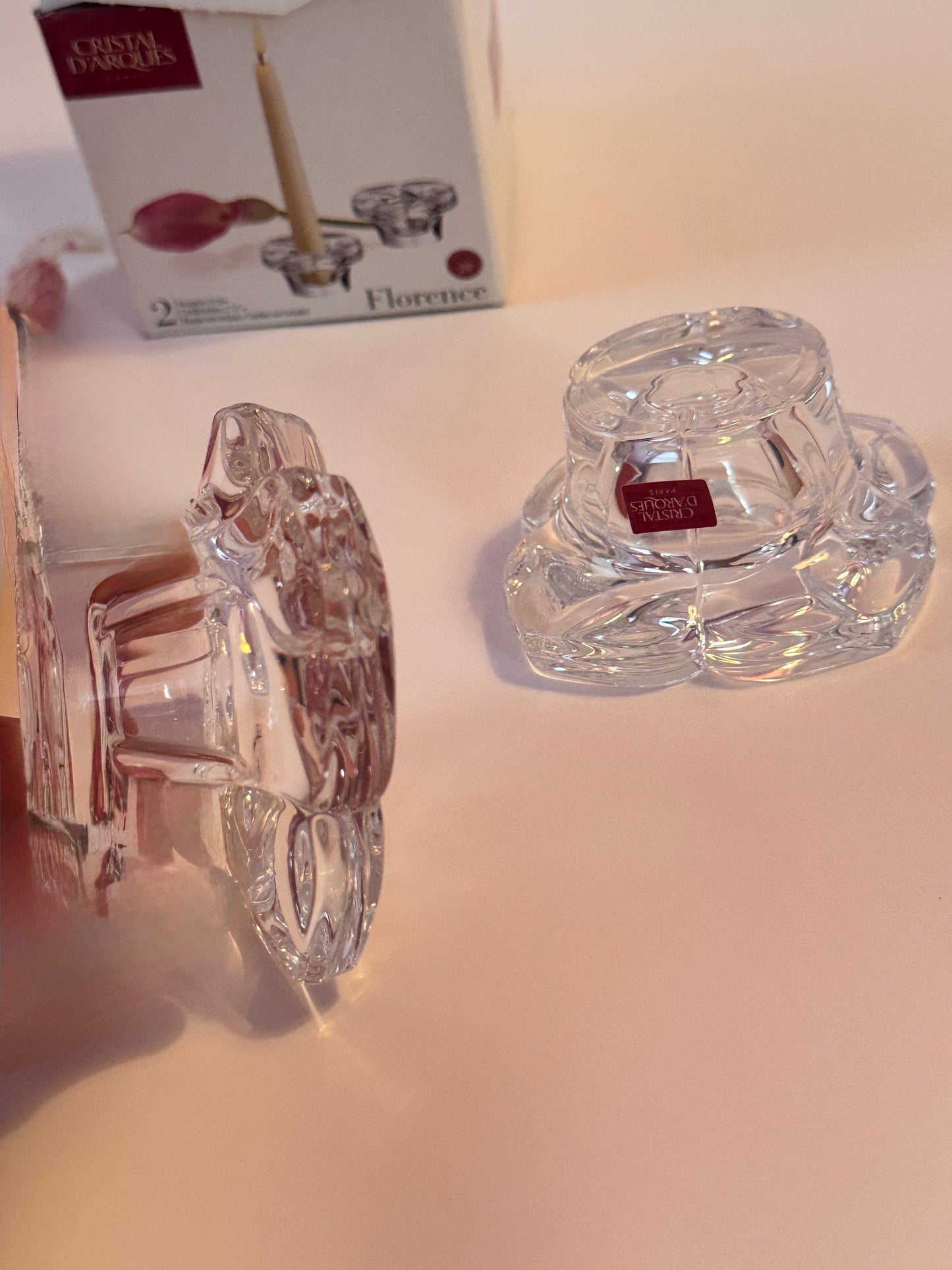 Elegant Crystal Candle Holders Set with Red Candle - CRISTAL D'ARQUES