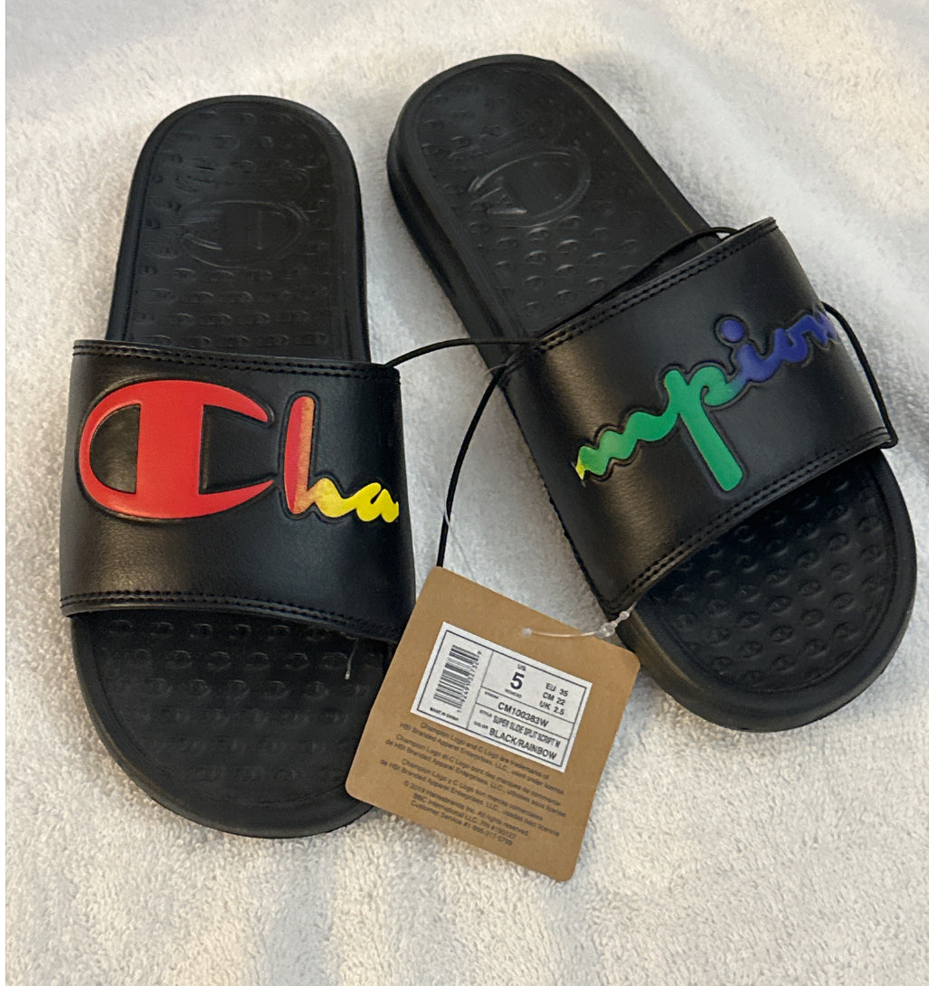 Champion Logo Slides Black Sport Sandals Men's Size 5