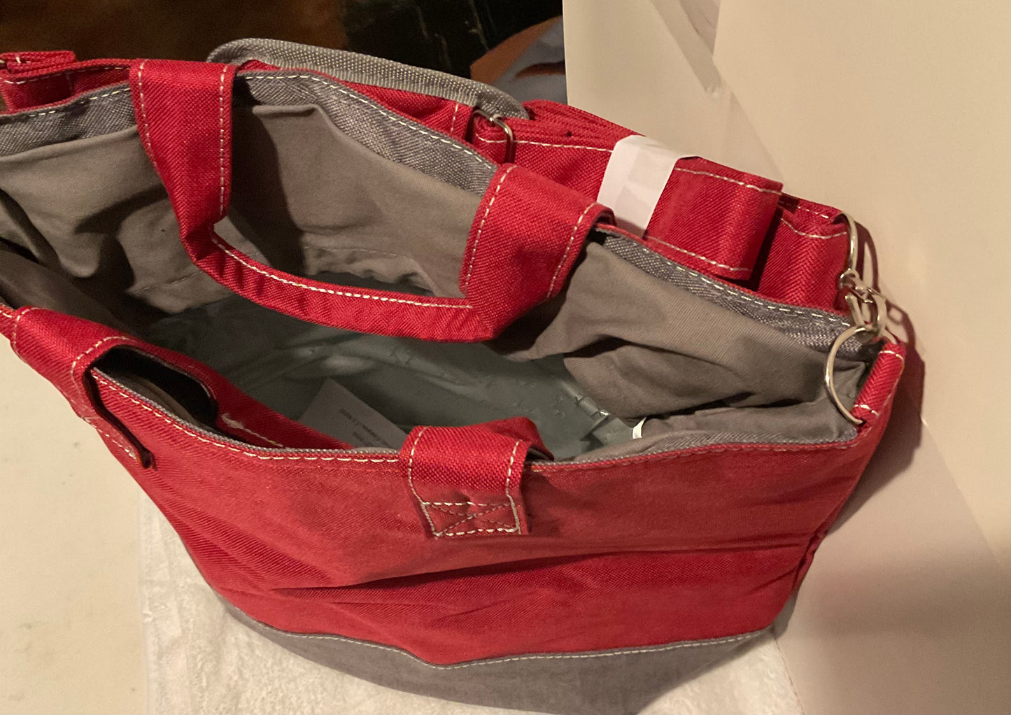 Red and Grey Canvas Zippered Tote Bag by LOCK&LOCK