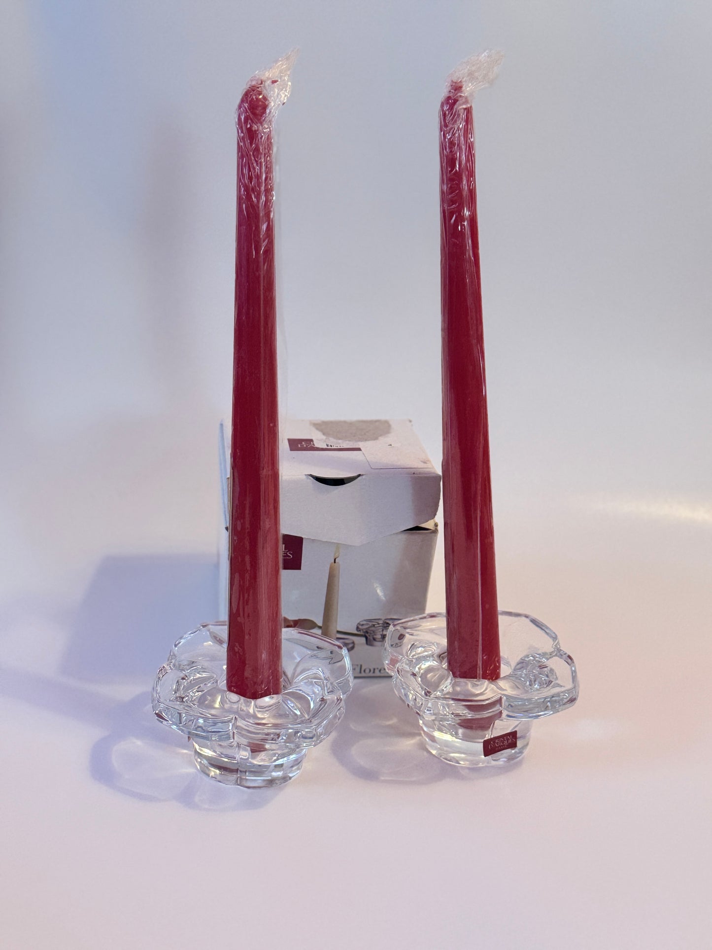 Elegant Crystal Candle Holders Set with Red Candle - CRISTAL D'ARQUES