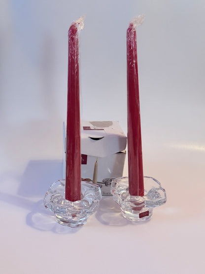 Elegant Crystal Candle Holders Set with Red Candle - CRISTAL D'ARQUES