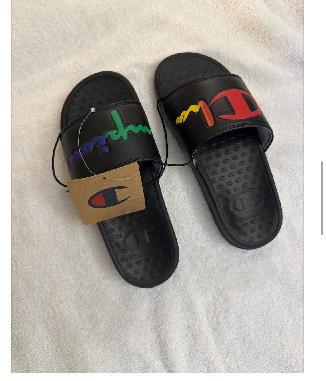 Champion Logo Slides Black Sport Sandals Men's Size 5