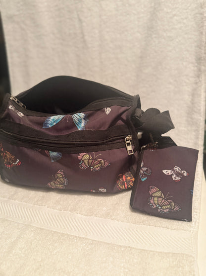 Eco-Friendly Butterfly Patterned Handbag & Pouch Set - Purple