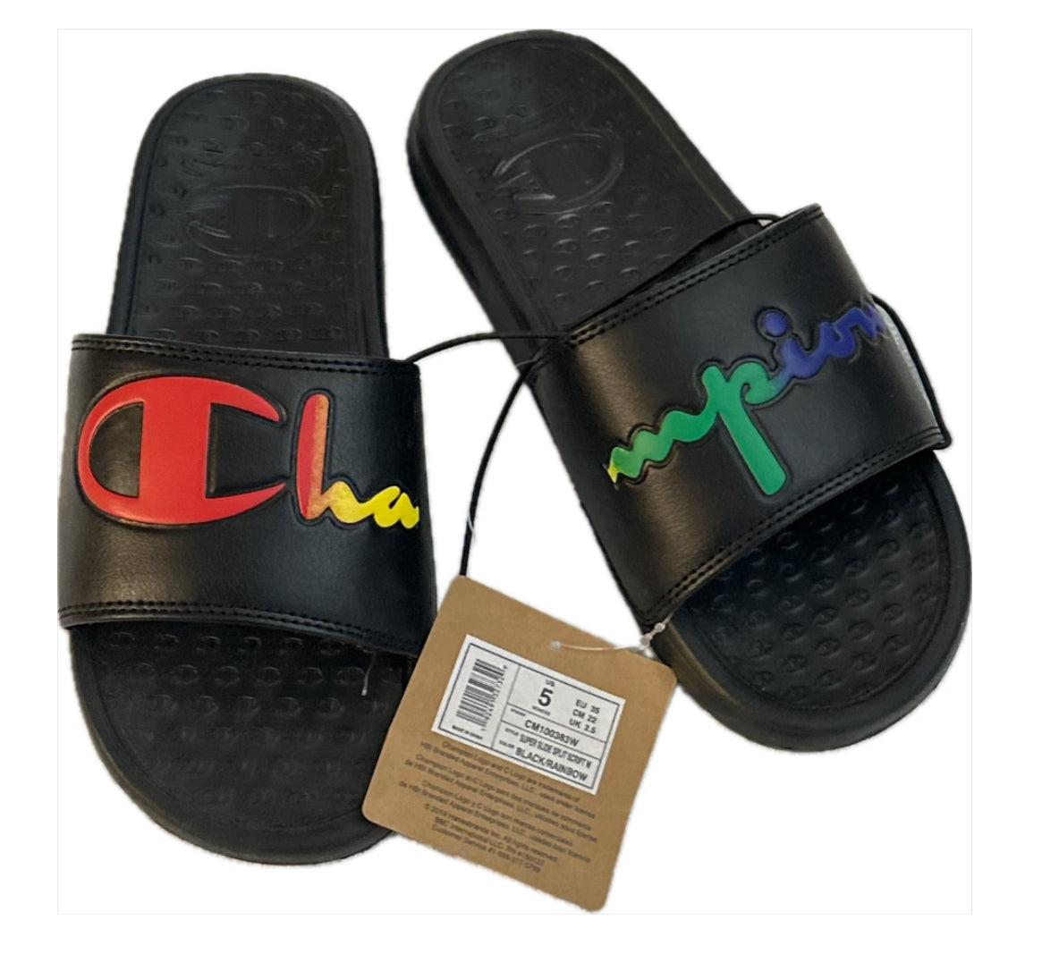 Champion Logo Slides Black Sport Sandals Men's Size 5