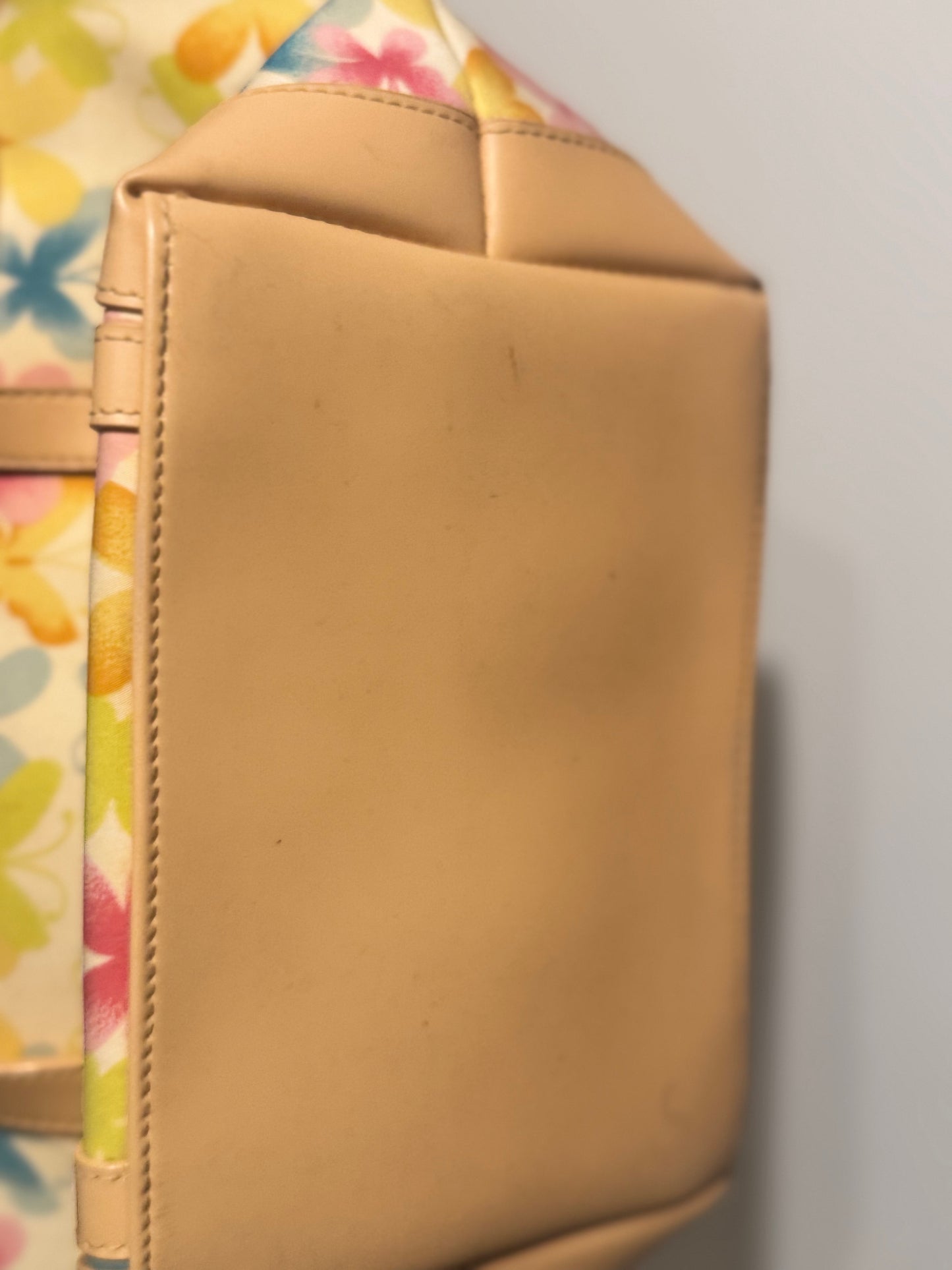 Q&A Floral Handbag with Pink Lining and Beige Straps