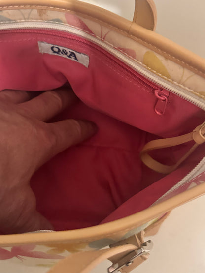 Q&A Floral Handbag with Pink Lining and Beige Straps