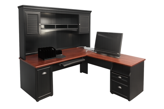Executive L‑Shaped Desk with Hutch & Storage Drawers — $600