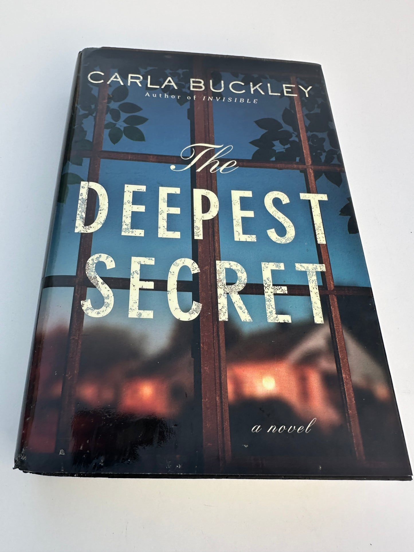 The Deepest Secret novel by Carla Buckley with a dark window and silhouetted leaves on the cover