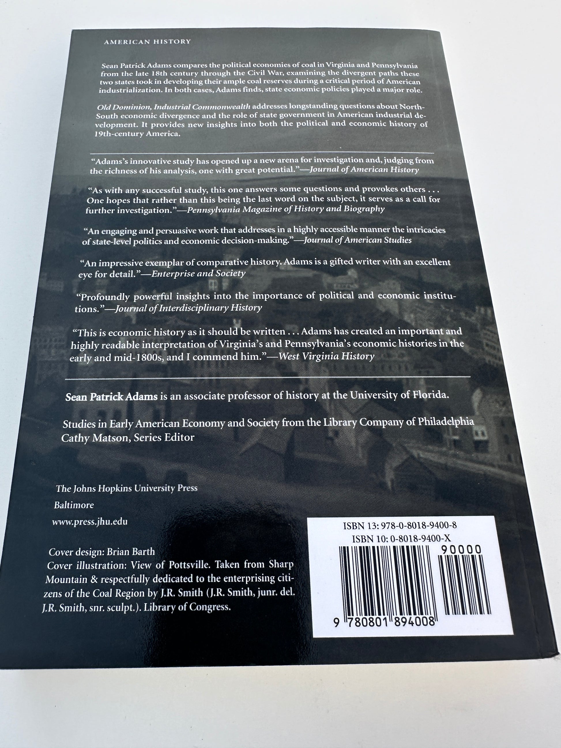 Back cover of Old Dominion Industrial Commonwealth book showing summary, reviews, author info, and ISBN details