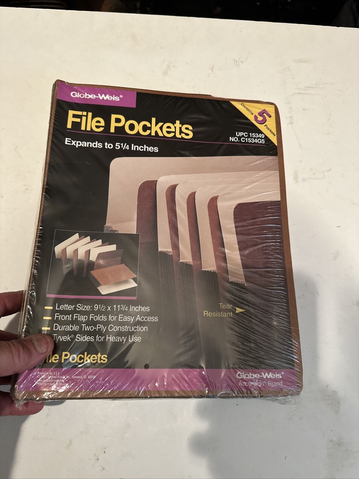 Globe-Weis Expanding File Pockets - A Pack of 5 Durable and Spacious Legal Size Folders for Organizing Your Office Work Desk