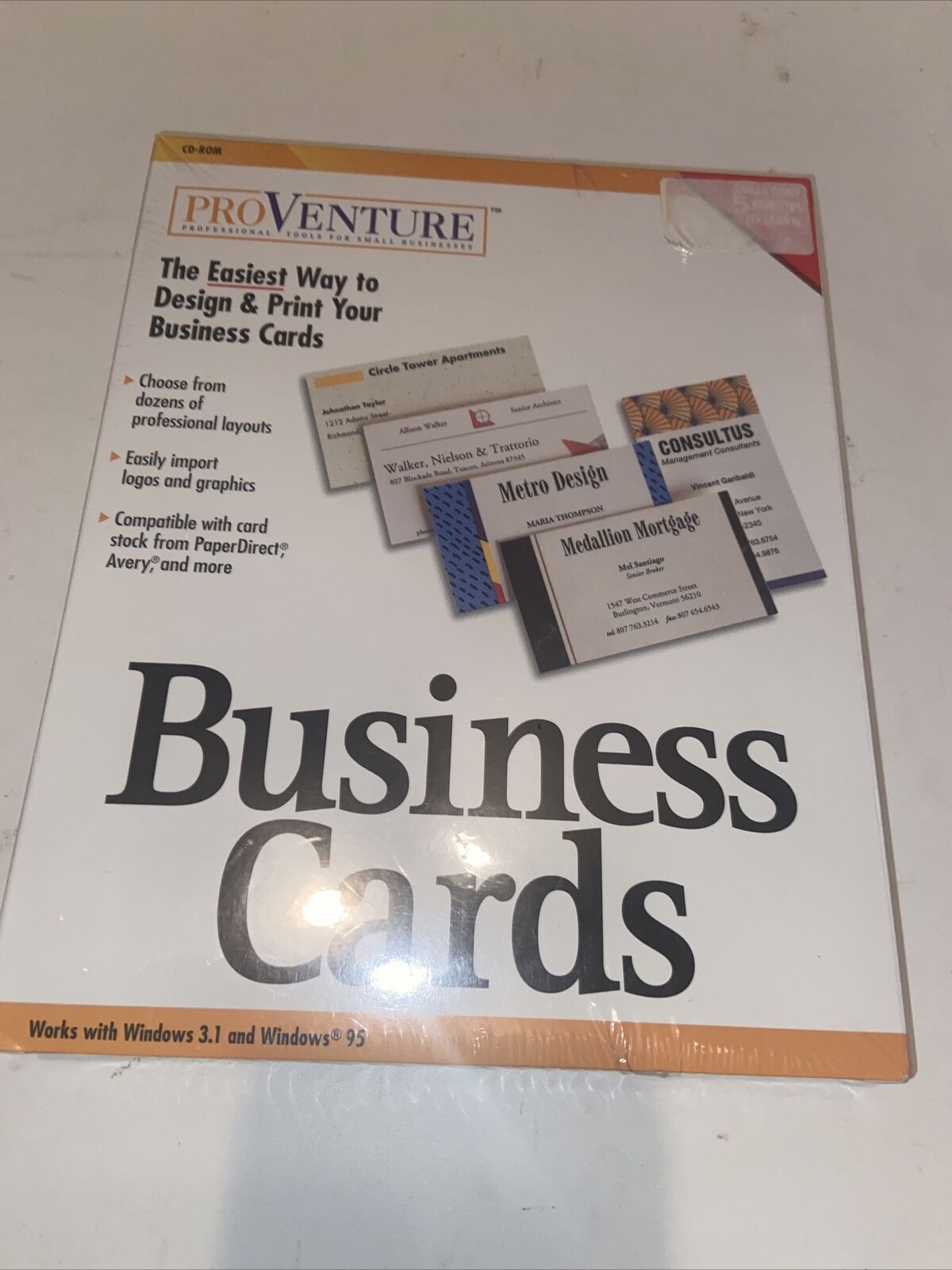 ProVenture Business Cards Software - Works with Windows 3.1 & 95 - Still Sealed