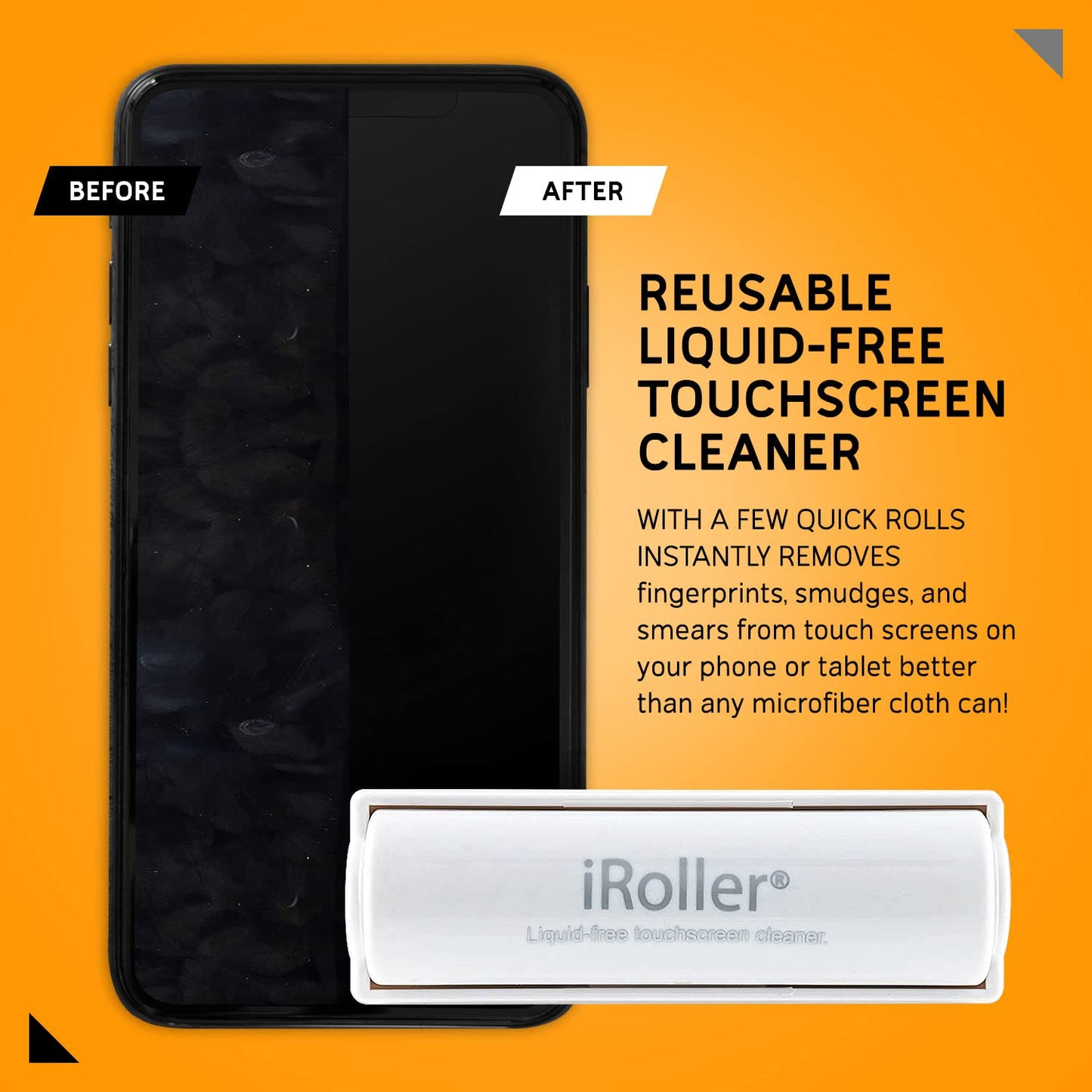 iRoller Premium Screen Cleaner, Reusable Non-Liquid, Non-Chemical Phone Cleaning Roller for iPhone, iPad, Laptop, MacBook, Computer Monitors, TV & Smartphones - No Wipes, Cloth or Spray Required