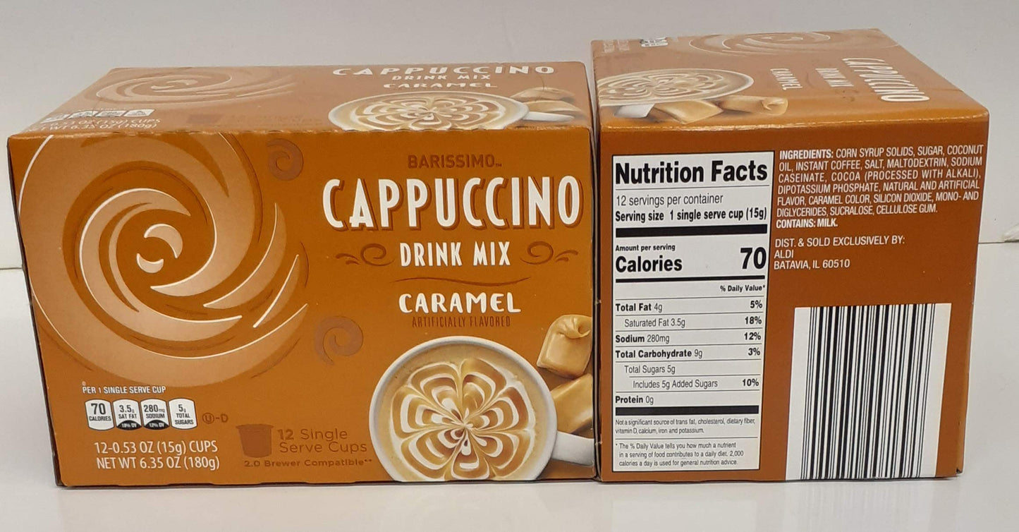 Barissimo Caramel Cappuccino Coffee Drink Mix K-Cup Compatible 2 Boxes 24 Pods