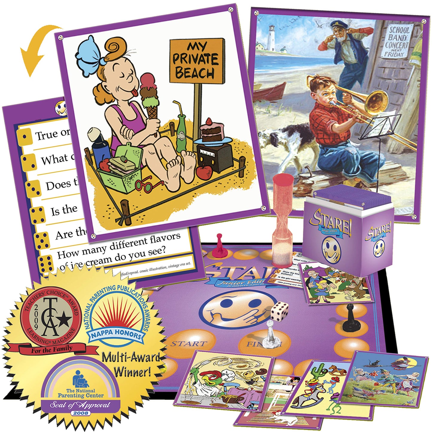 Stare Junior Board Game for Kids, A Game Where Players Recall What They See. Fun Images Engage The Observational Skills of The Entire Family! Ages 6-12 with Special Rules for Parents